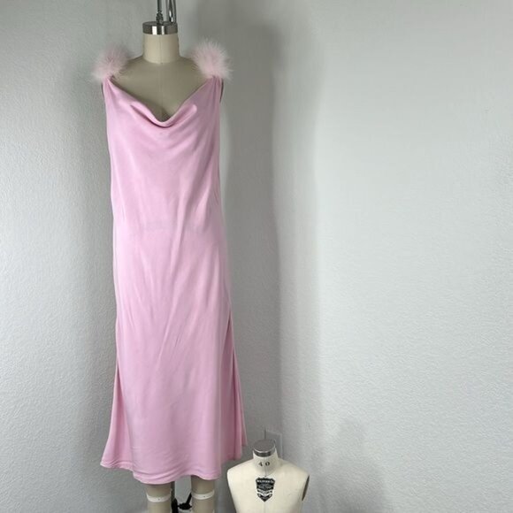 Sleeper “voulez Vous Dancer?” Dress Pink Midi Fuzzy Straps Biased - Picture 2 of 12